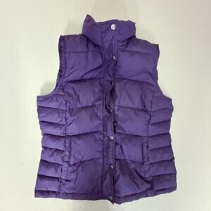 Lands' End Youth Down Puffer Vest Purple Snap Front Size M 10/12